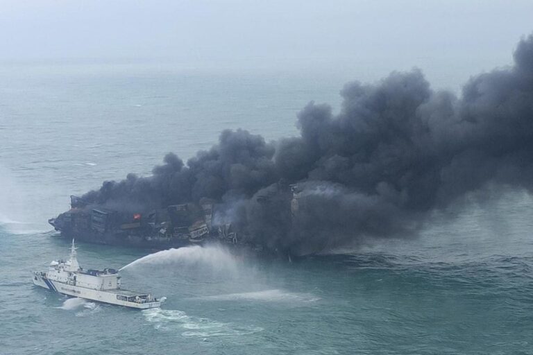 Sri Lanka Ship Fire: Vessel in Process of Sinking, Efforts On to Cleanup Coast, Say Officials