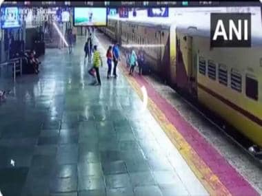 Watch video: Woman tries to board moving train falls; rescued by co-passengers