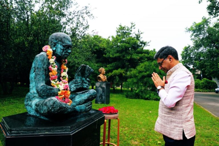 Gandhi Jayanti: India’s Envoy in China Visits Bapu’s Statue in Beijing, Pays Tributes