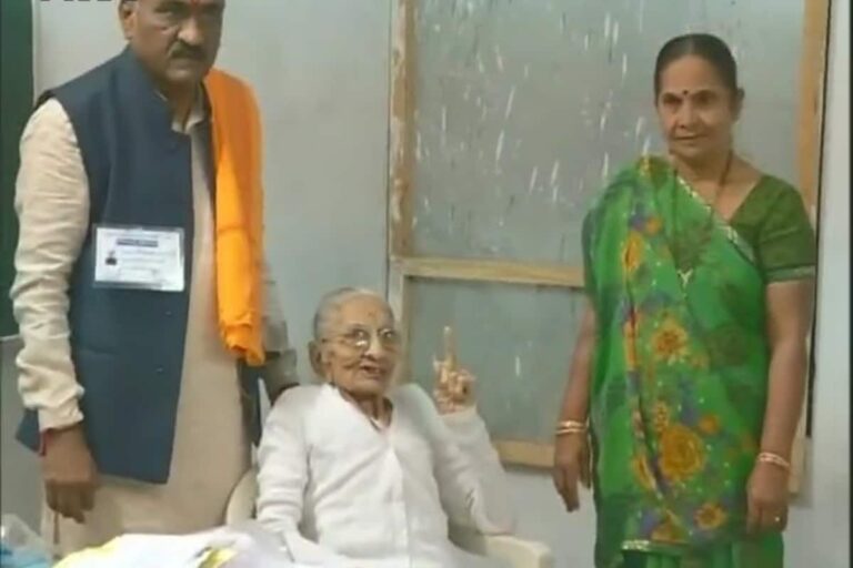 PM Modi’s Mother Hiraba Casts Her Vote in Gandhinagar Civic Polls