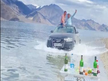 Watch | Tourists drive car on Ladakh’s Pangong Tso lake shore; irks social media users