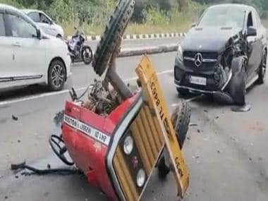 Tractor breaks into two parts after collision with Mercedes Benz; watch video