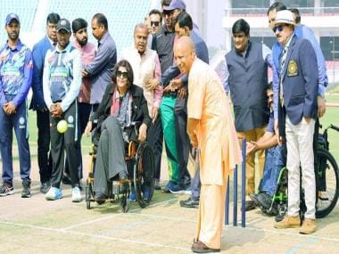 WATCH: UP CM Yogi Adityanath plays cricket after inaugural program of ‘Sardar Patel National Divyang-T20 Cup’ tournament