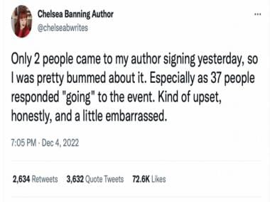 Debut author shares experience of lonely book signing; Stephen King, Margaret Atwood and Neil Gaiman respond