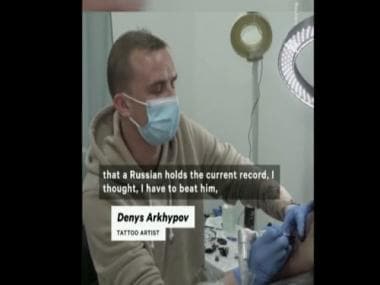 Watch: Ukrainian tattoo artist inks for 63 straight hours, aims to raise funds for country’s fighters