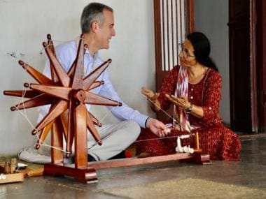 US Ambassador to India Eric Garcetti vists Sabarmati Ashram in Gujarat; greets people with ‘Namaste’